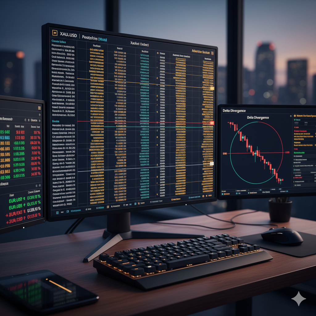Professional Order Flow Footprint Chart and Delta Divergence Analysis for Gold Trading
