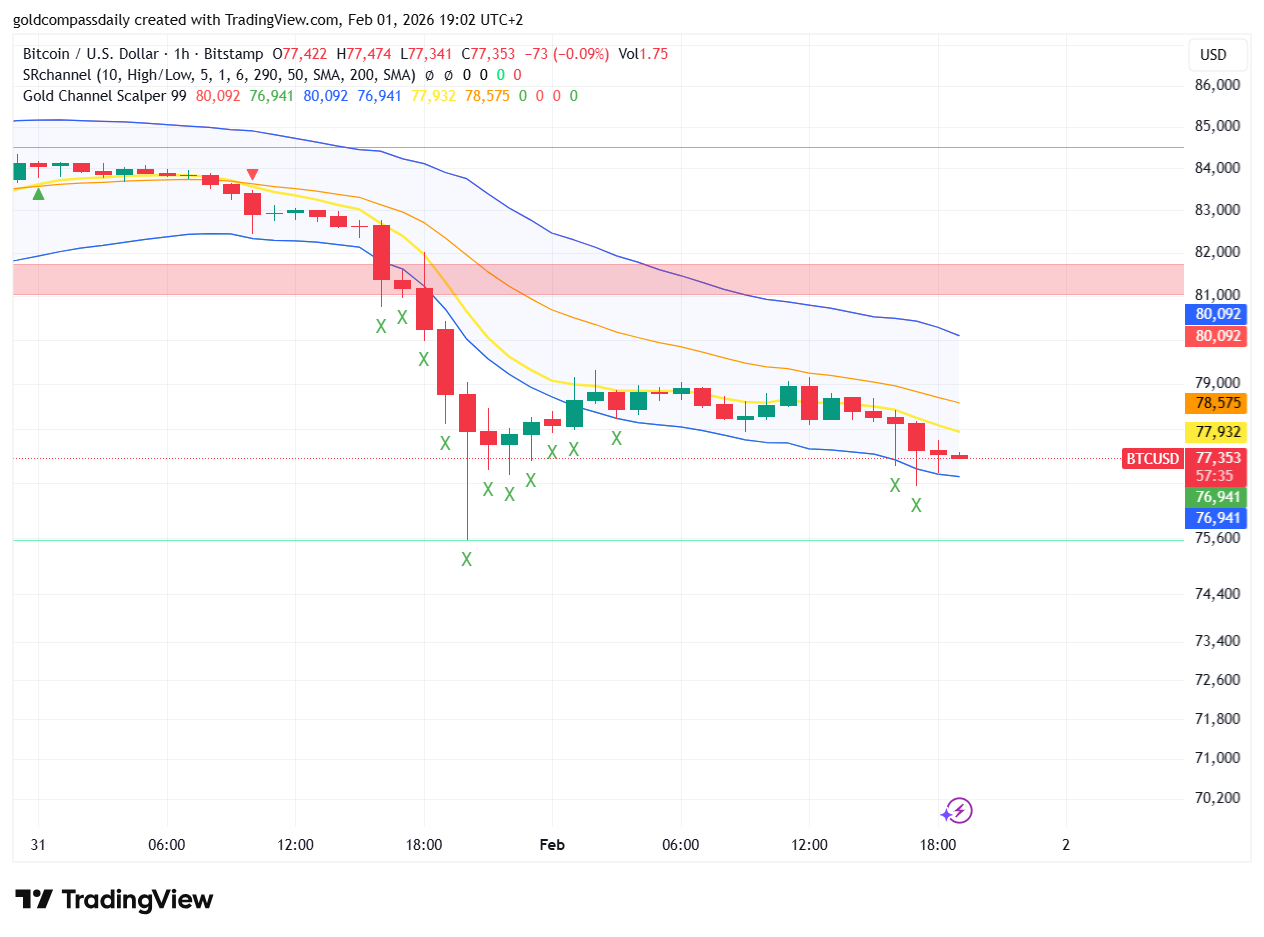 Bitcoin Hourly Chart Update: BTC Struggles Near $77,000