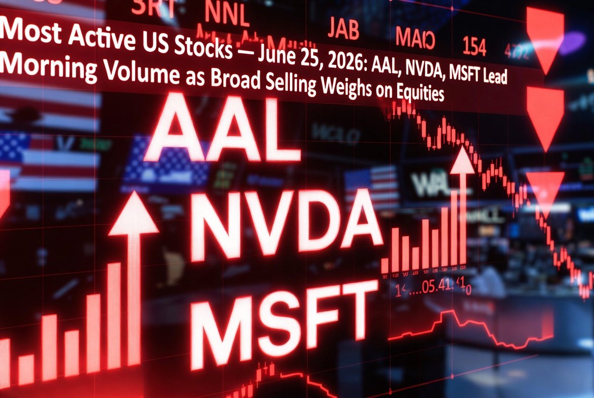 Most Active US Stocks — June 25, 2026: AAL, NVDA, MSFT Lead Morning Volume as Broad Selling Weighs on Equities